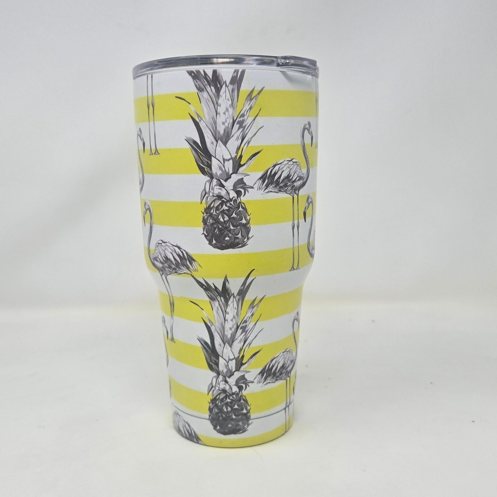YETI Rambler 30oz Tumbler Custom Flamingo Pineapple Yellow Stripe Stainles Steel